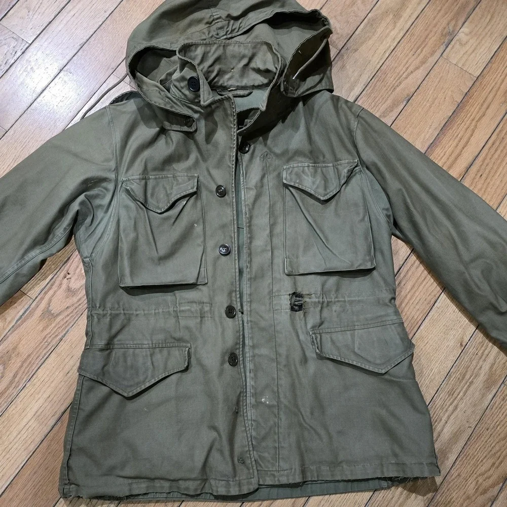 US Army Issue M-1943 M43 Field Jacket w/ Hood OD Green‎ Authentic WWII Sz Medium